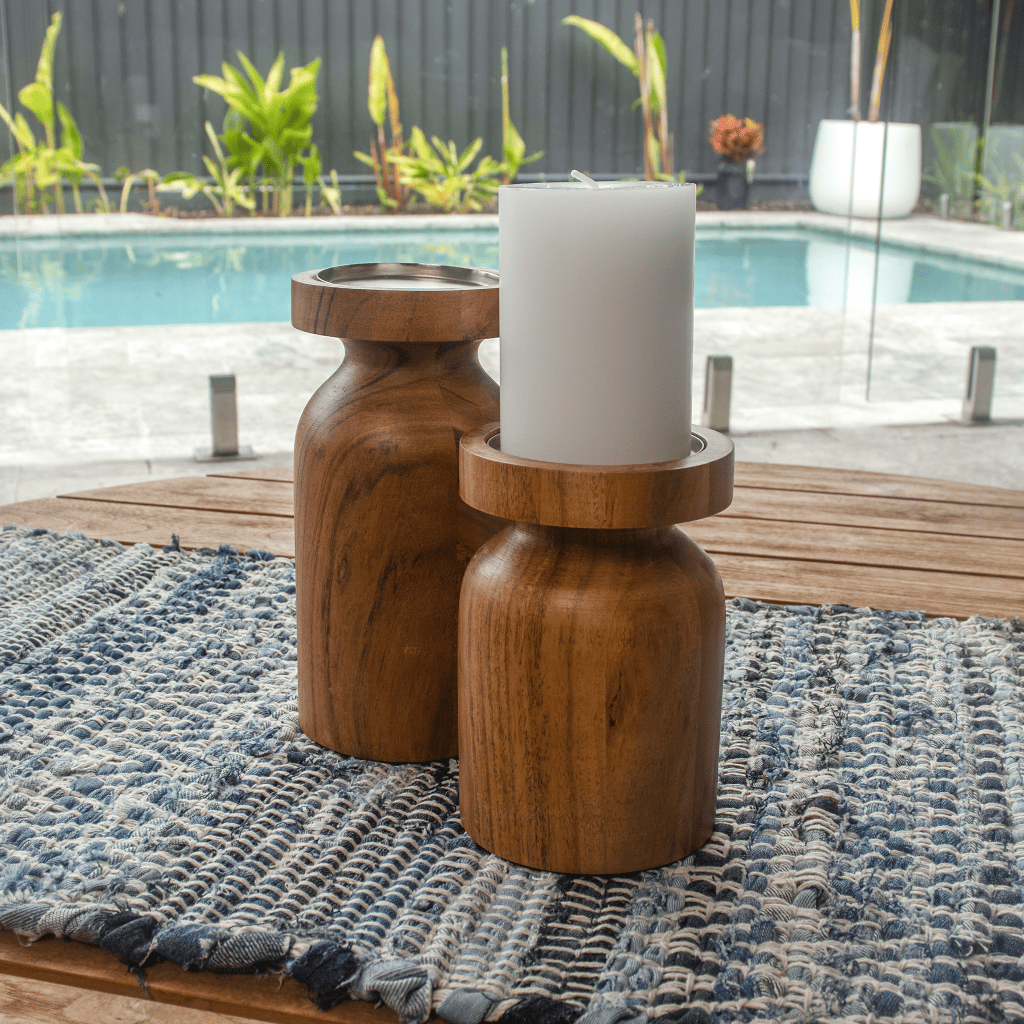 Natural wooden candle holders set - modern coastal home decor - Australian made